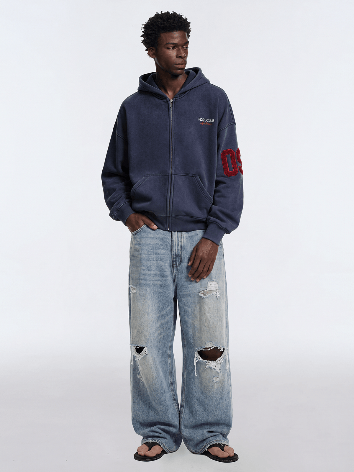 Signature Zip Hoodie - Washed Navy