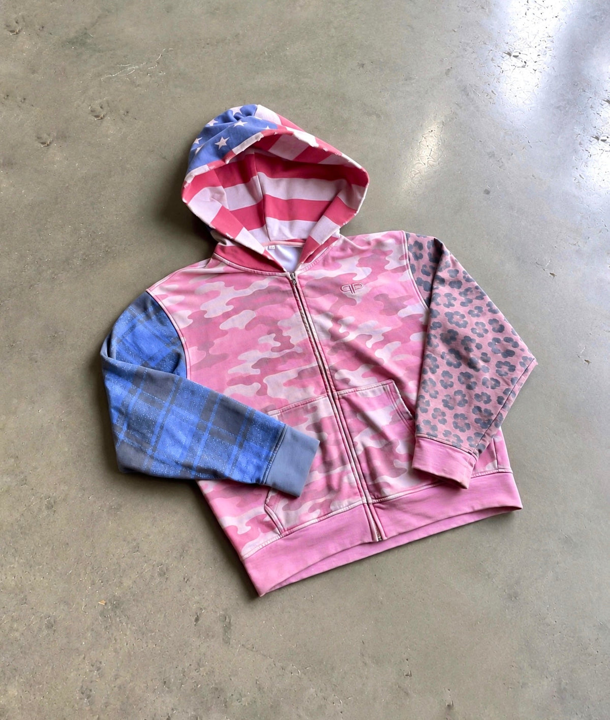 Camo Patchwork Zip Hoodie - Pink Camo