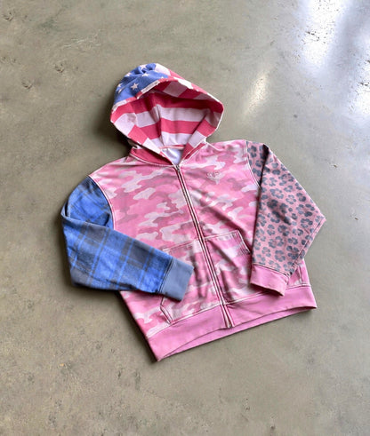 Camo Patchwork Zip Hoodie - Pink Camo