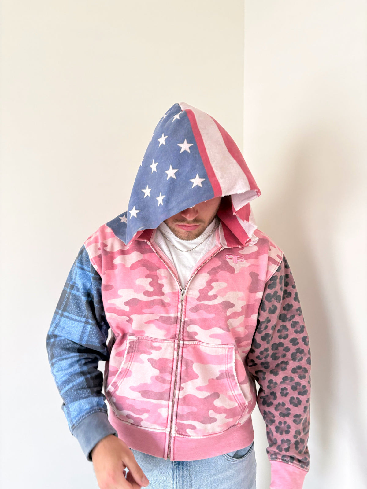 Camo Patchwork Zip Hoodie - Pink Camo