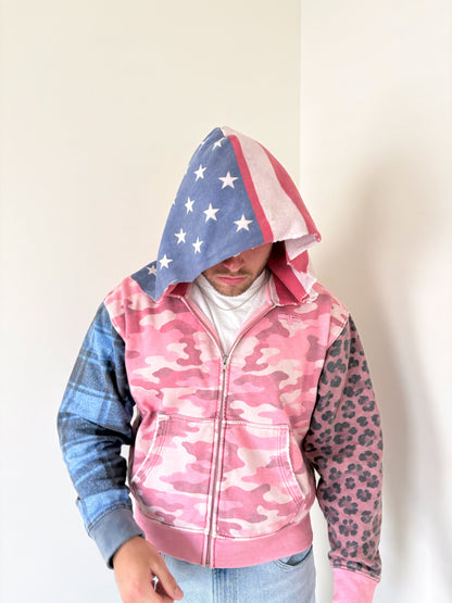 Camo Patchwork Zip Hoodie - Pink Camo