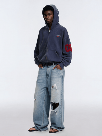 Signature Zip Hoodie - Washed Navy