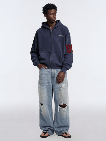 Signature Zip Hoodie - Washed Navy