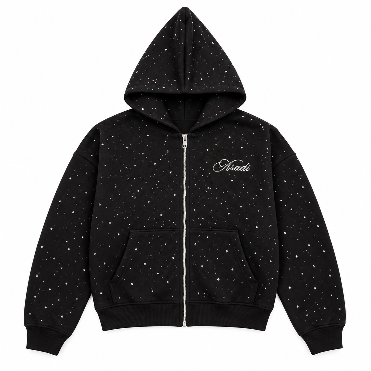 Rhinestone Zip — Black — Front