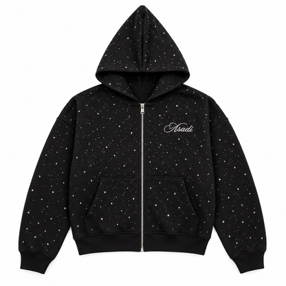 Rhinestone Zip — Black — Front