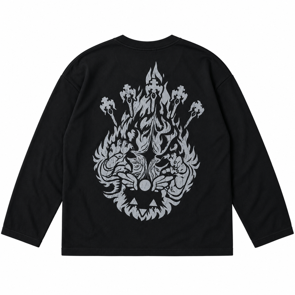 Gray Flame Long Sleeve — Black — Back