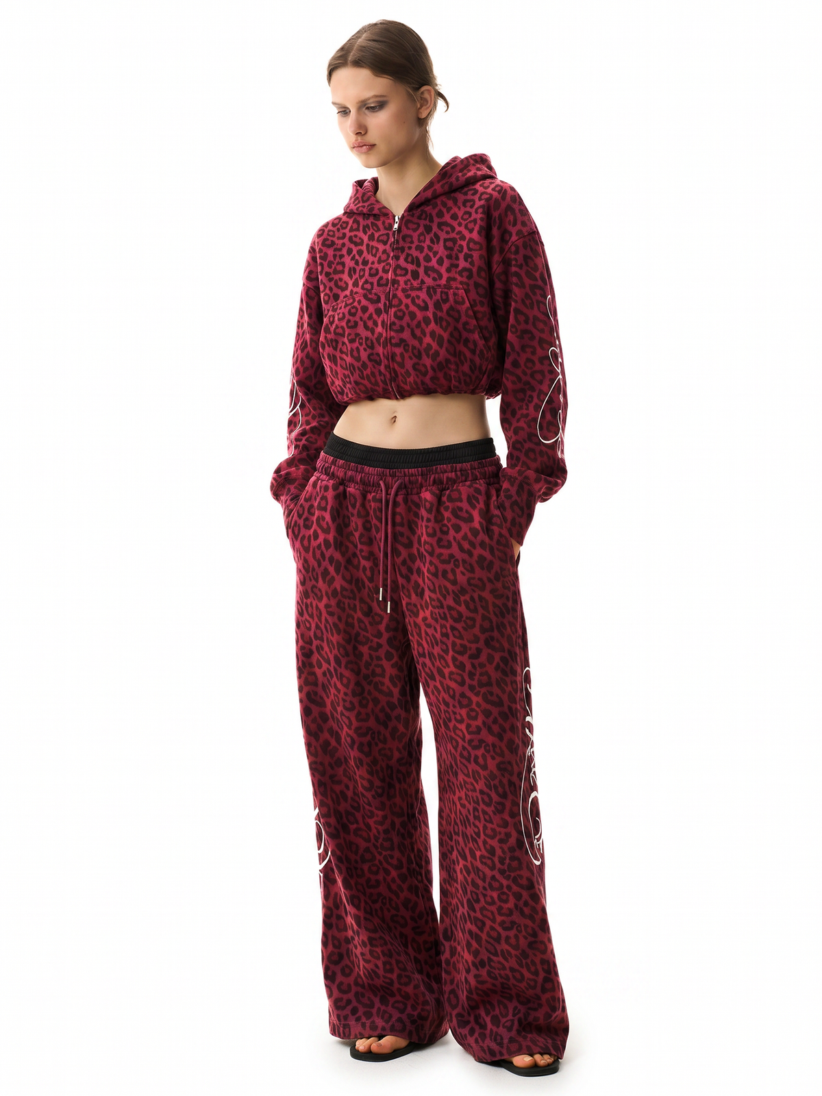 Leopard Script Set - Hoodie - Red