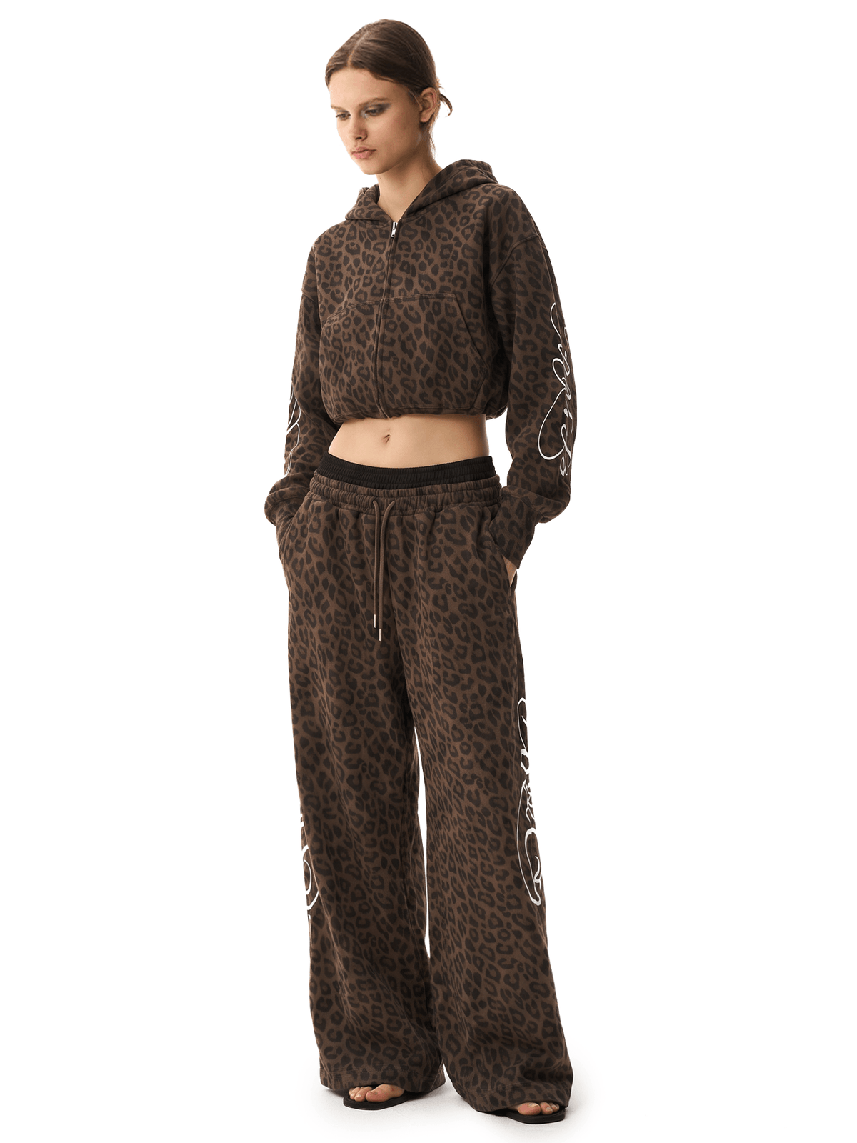 Leopard Script Set - Hoodie - Brown