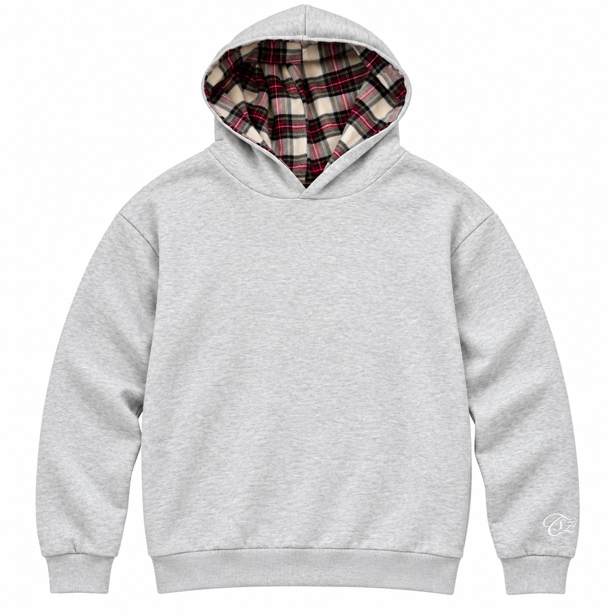 Plaid-Lined Pullover — Gray — Front