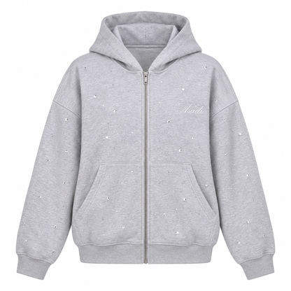 Rhinestone Zip — Heather Gray — Front