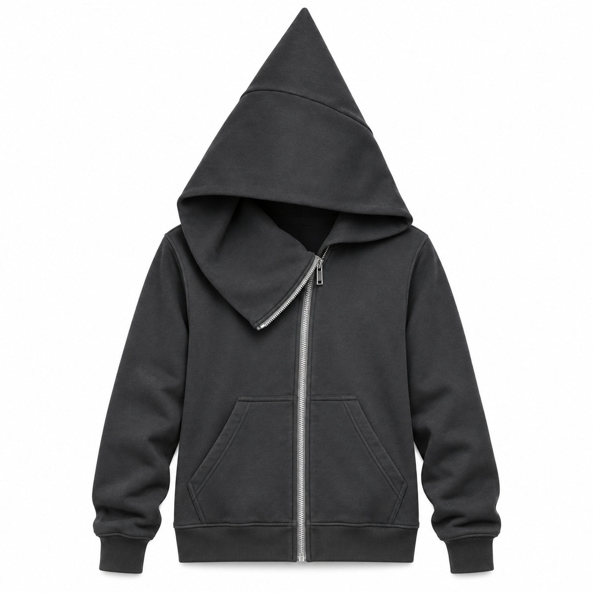Charcoal — pointed-hood studio front view