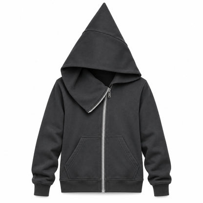 Charcoal — pointed-hood studio front view