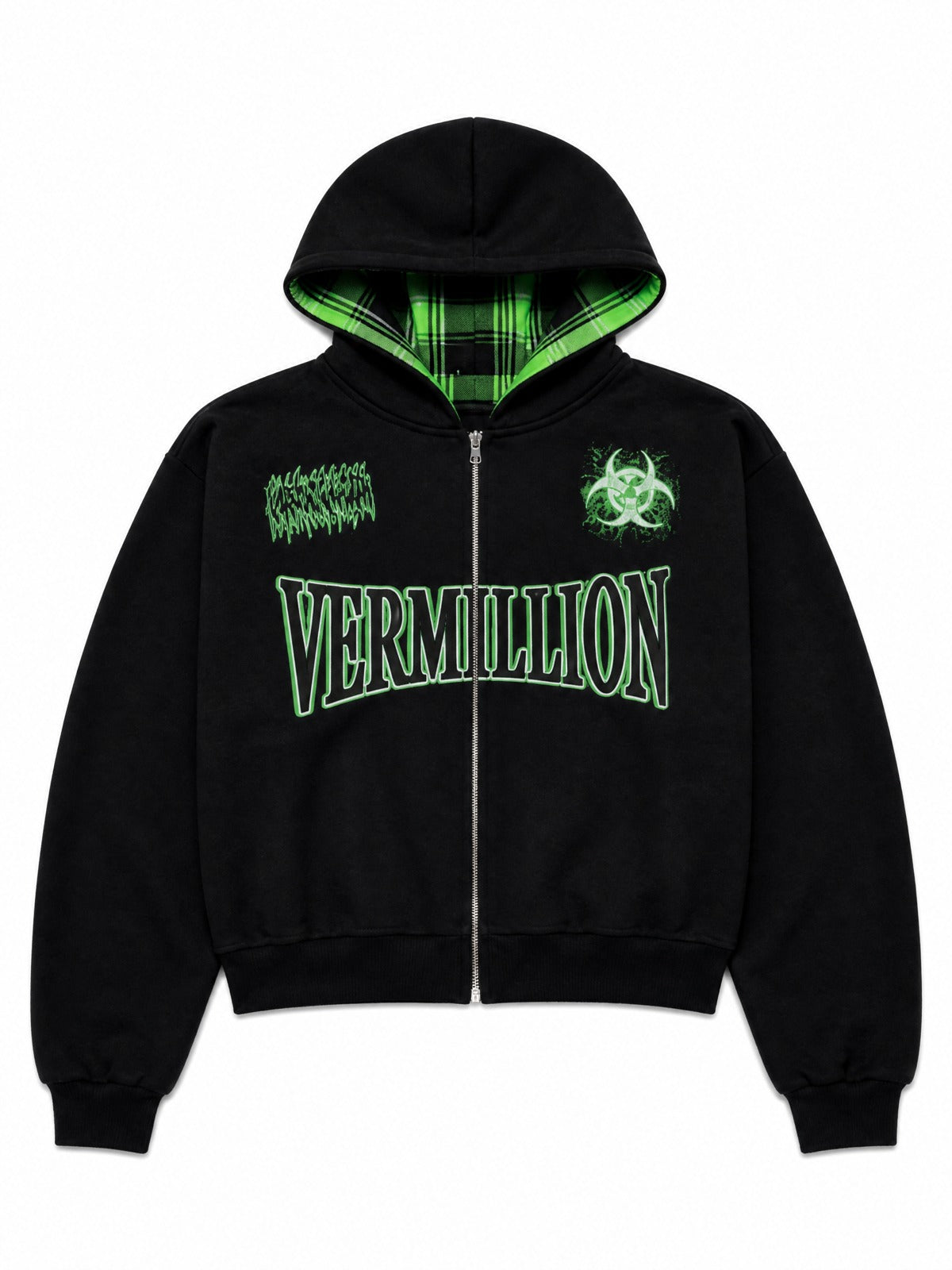Two-Way Plaid Graphic Zip Hoodie